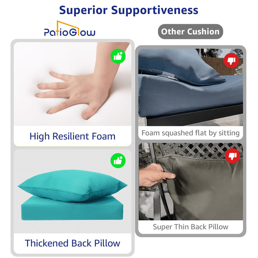 PatioGlow back cushions arranged on couch showing lumbar support benefit