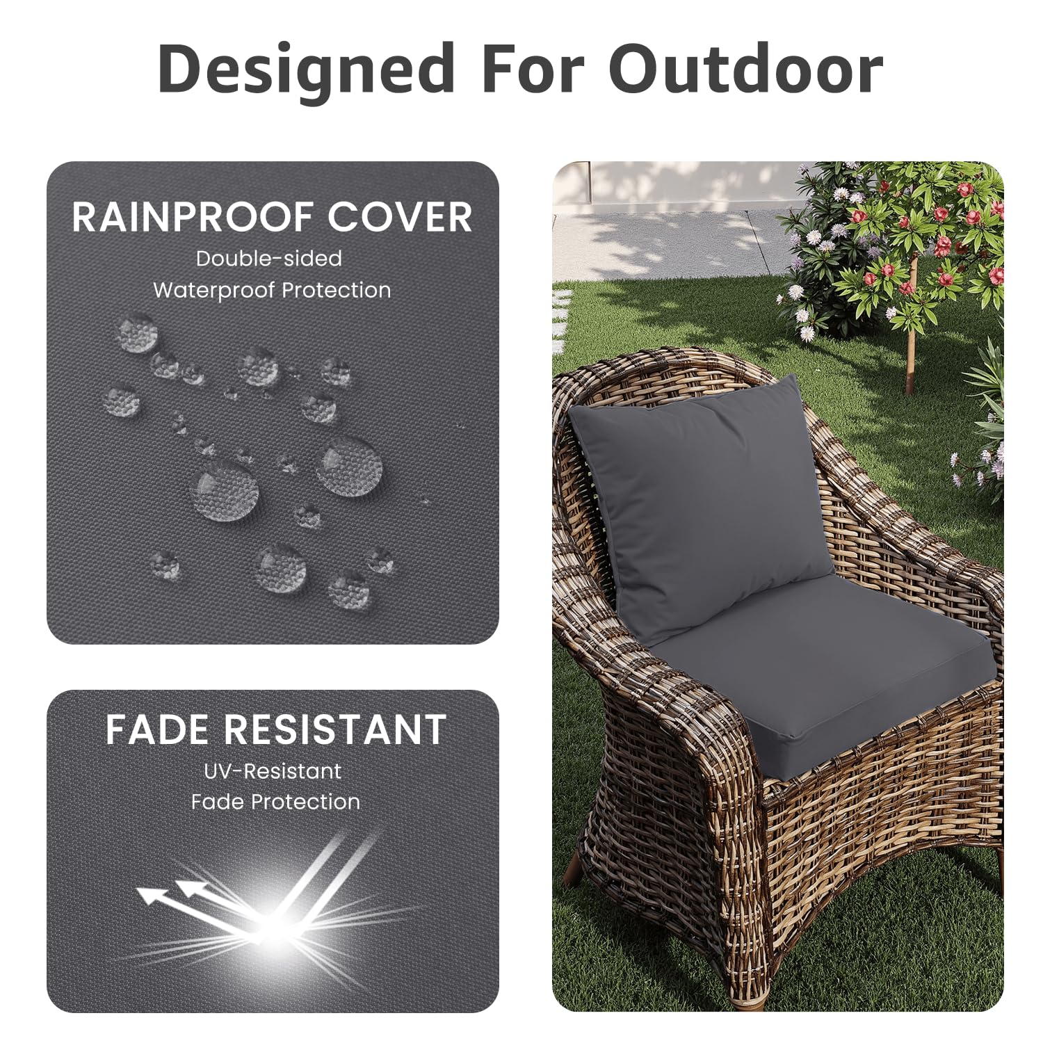 PatioGlow cojín colocado en silla de exterior mostrando acolchado cómodo