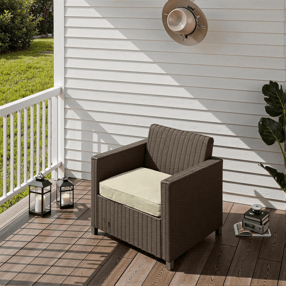 PatioGlow cushion placed on patio chair showing outdoor styling and comfort