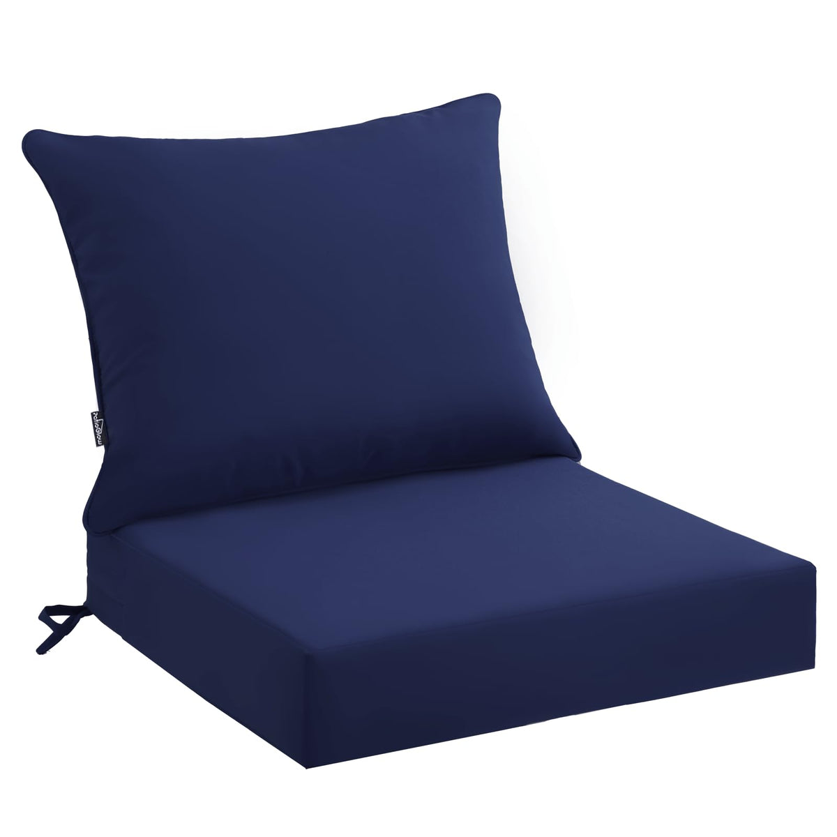 PatioGlow front view of dark blue cushion set showing clean tailored look and durable finish