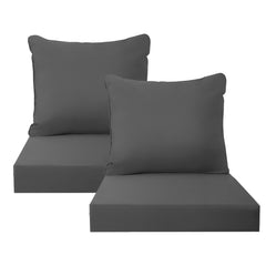 PatioGlow front view of grey seat cushions showing neat finish and modern style
