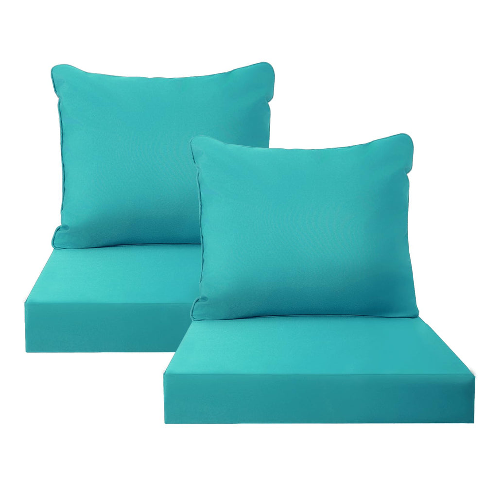 PatioGlow front view of teal cushions showing neat seams and color, enhances patio style
