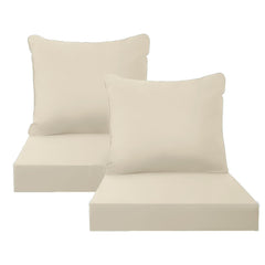 PatioGlow front view of two khaki seat cushions showing clean styling and comfort