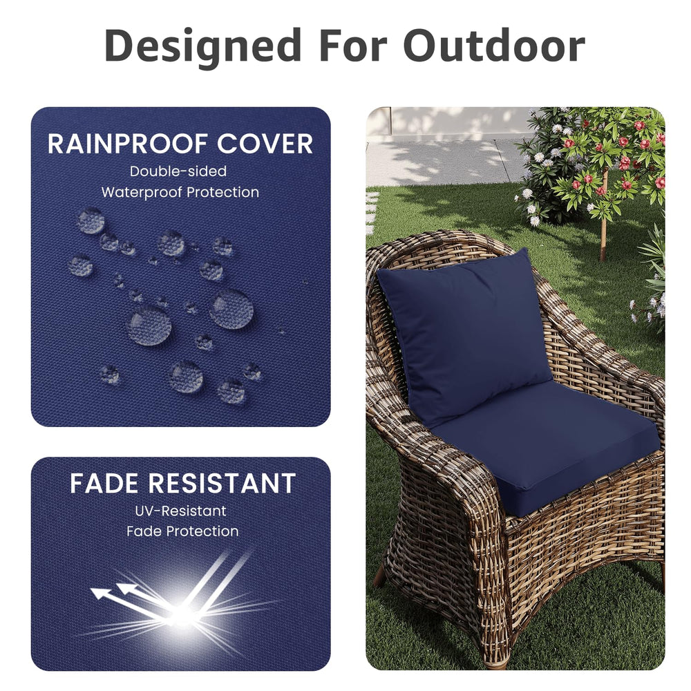 PatioGlow seat cushion in use on a patio chair offering plush support and weather-ready comfort