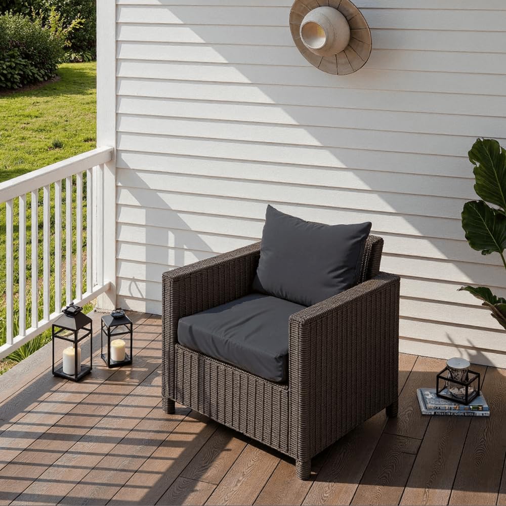 PatioGlow lifestyle patio sofa with cushions adding comfort and curb appeal