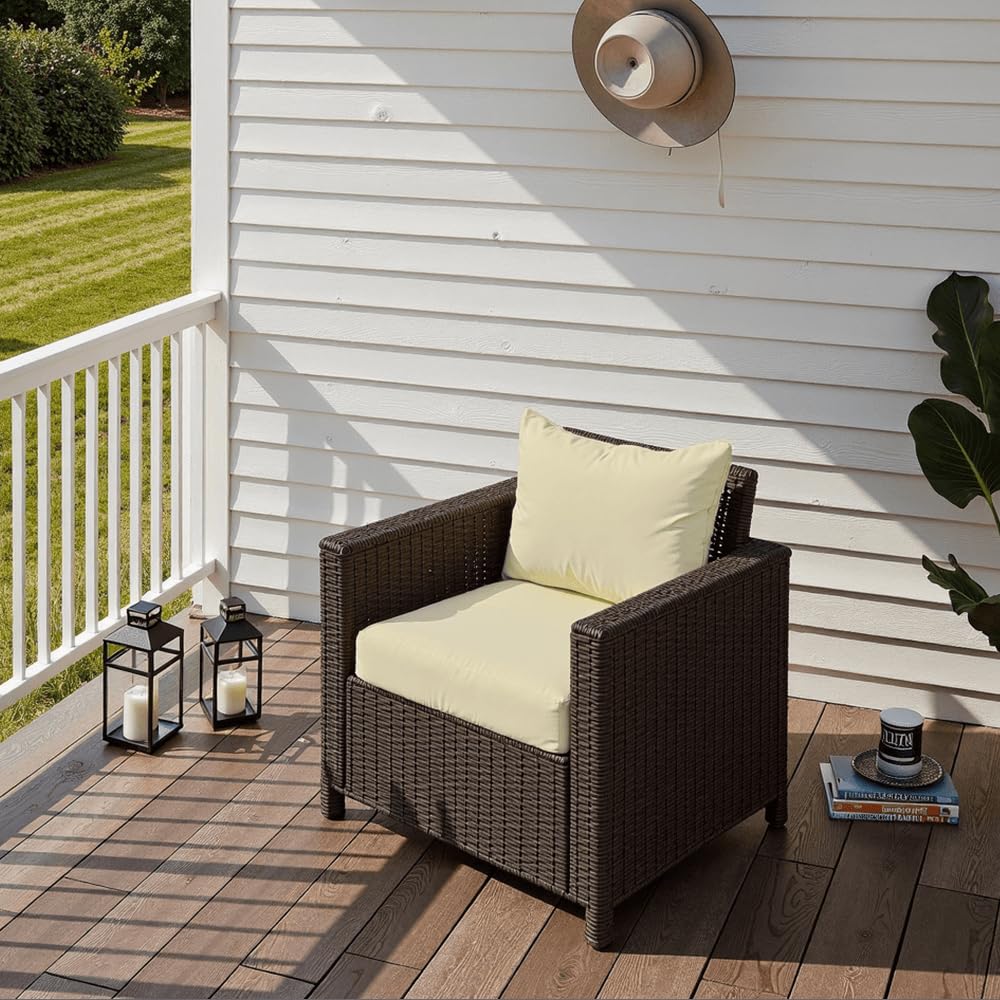 PatioGlow seat cushion next to ruler showing accurate 24x24x4 inch sizing benefit