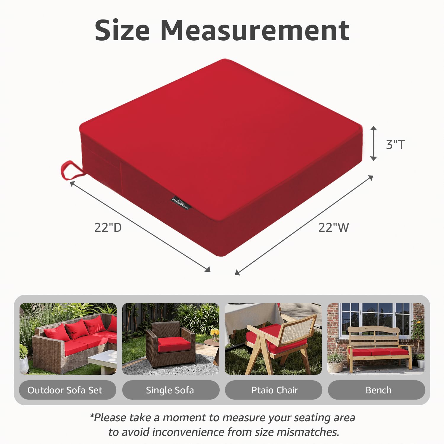 PatioGlow corte de espuma mostrando grosor y soporte confortable