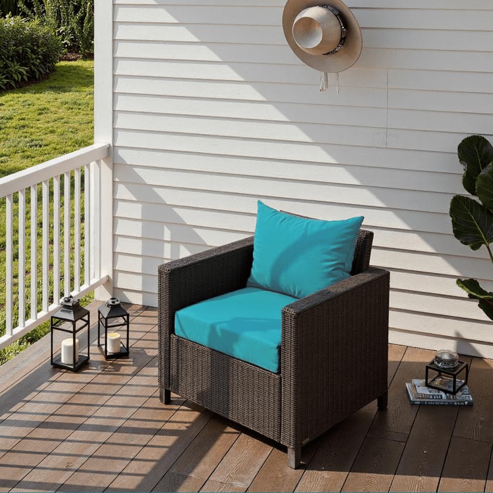 PatioGlow cushions beside a ruler for scale, illustrates true 22 x 22 x 4 inch seat dimensions