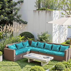 PatioGlow teal fabric texture close-up demonstrating fade-resistant finish