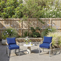 PatioGlow cushion secured to patio chair with ties for stable seating
