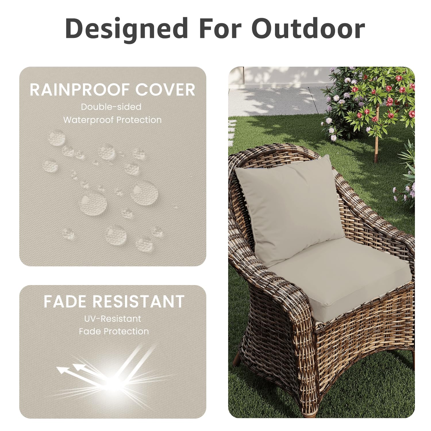 PatioGlow built-in ties secured to chair keeping cushion in place