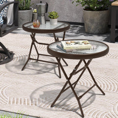 PATIOHIT front view brown glass table showing sleek portable surface