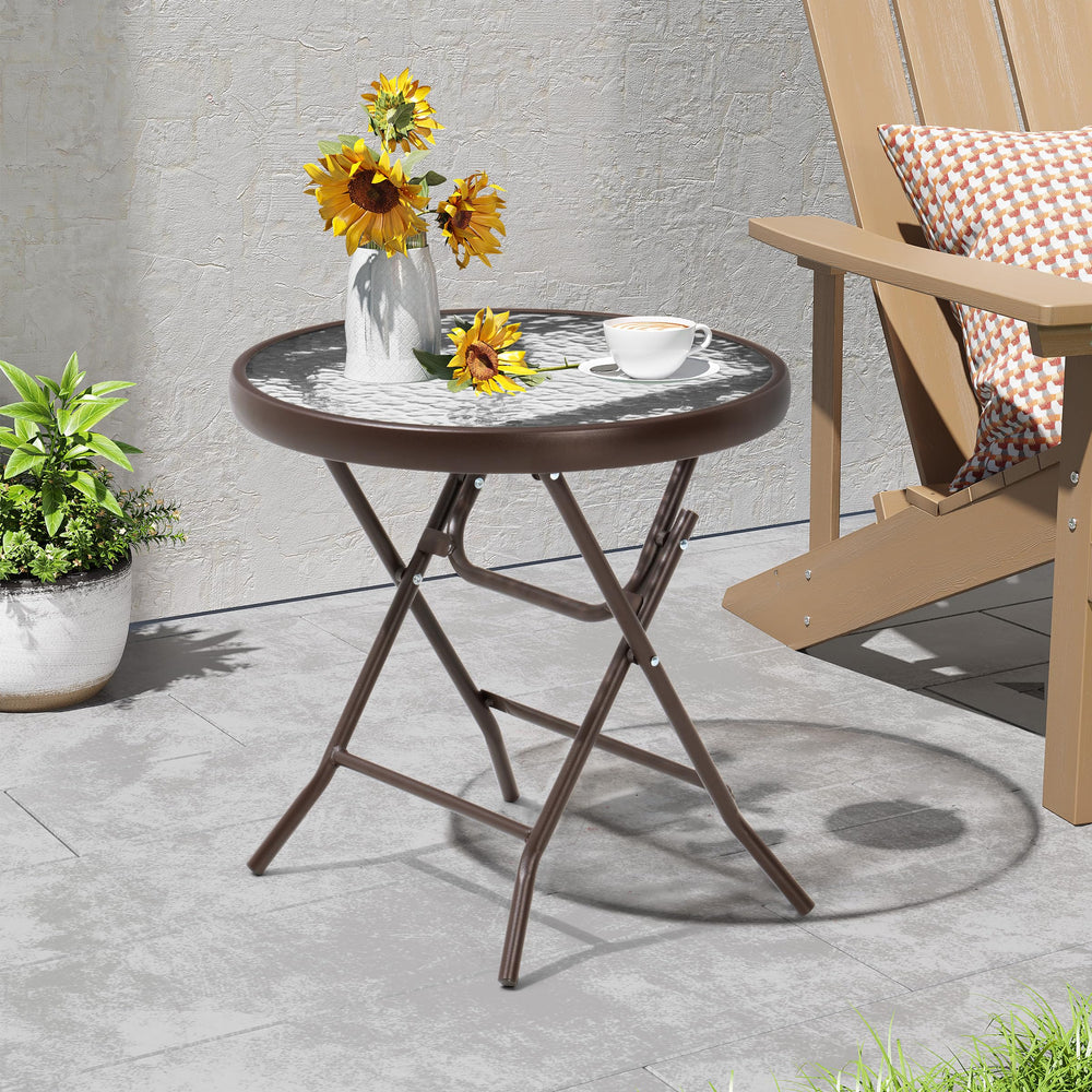 PATIOHIT table with drinks and plant demonstrating stable everyday use