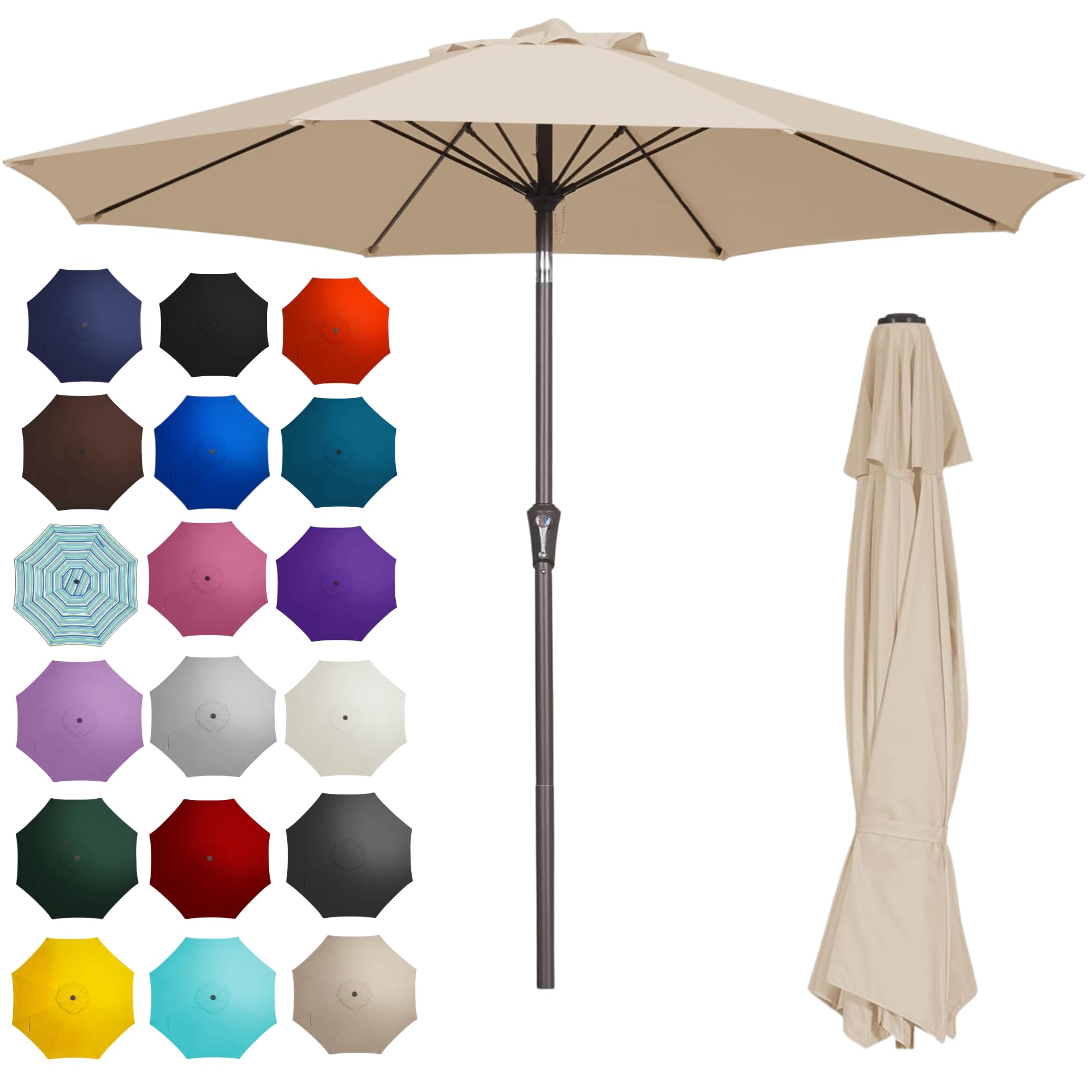 Patio Kingdom 9FT umbrella front view showing wide shade benefit
