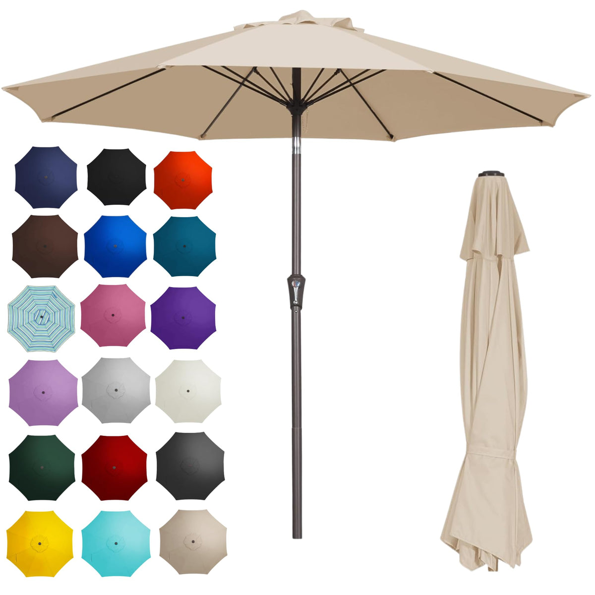 Patio Kingdom 9FT umbrella front view showing wide shade benefit