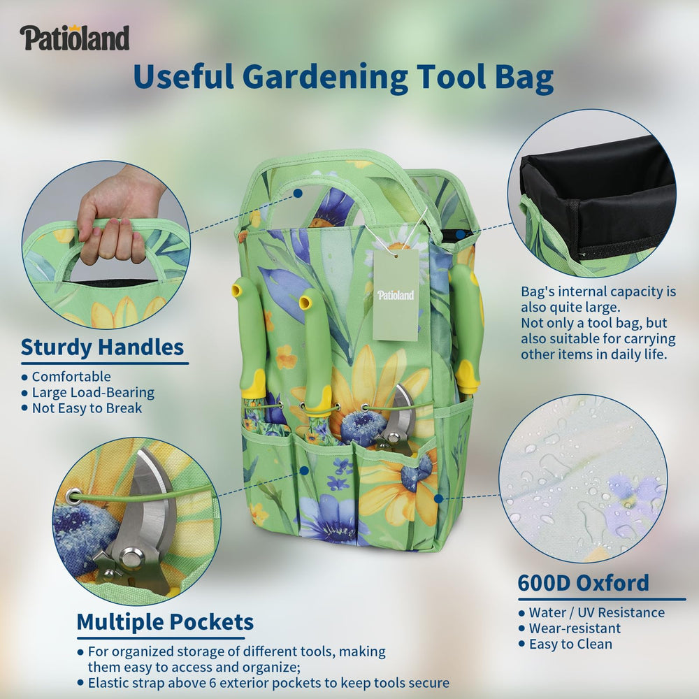 Patioland tote pockets filled demonstrating quick-access organization
