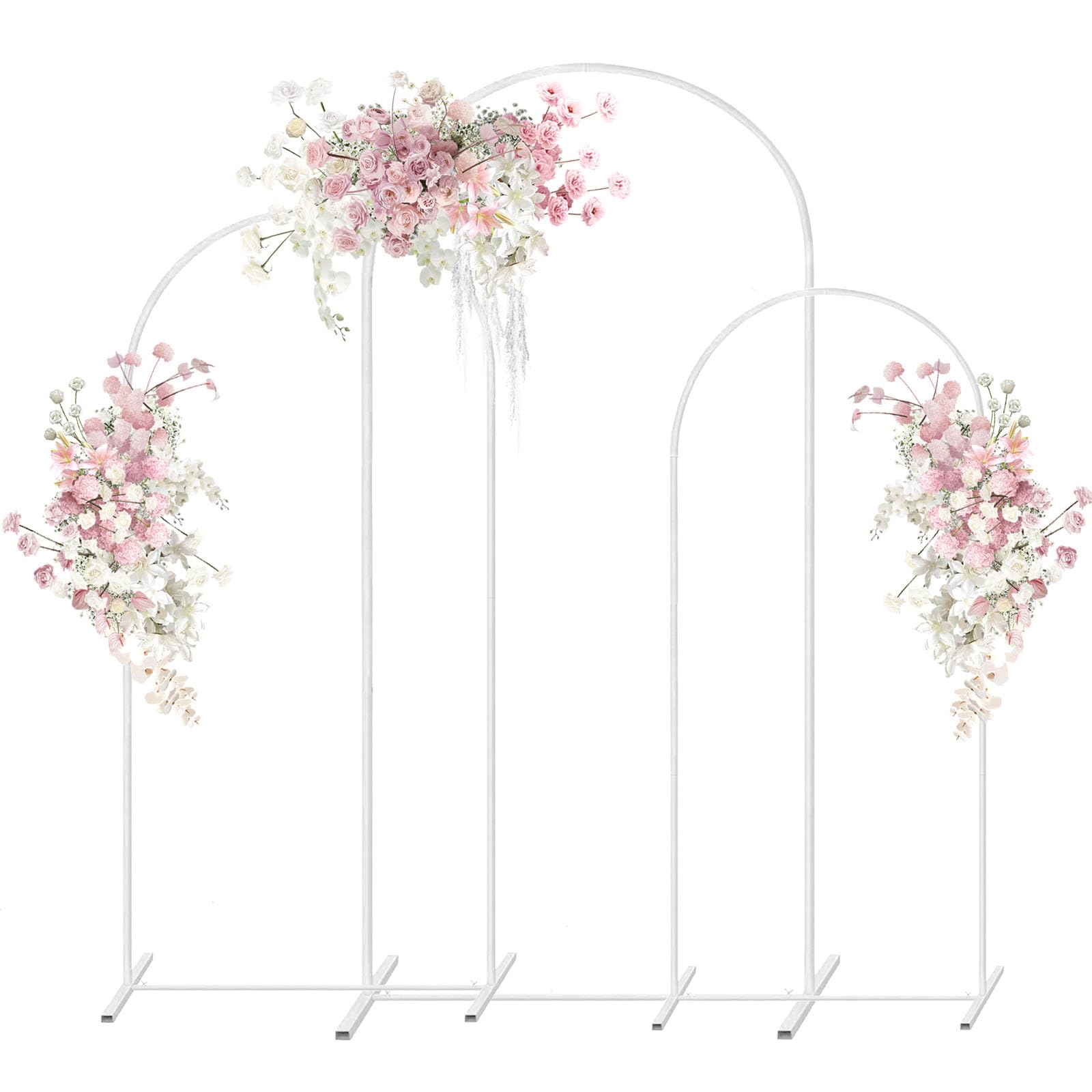 PATPROPS front view of white metal arch showcasing clean frame and easy styling benefits
