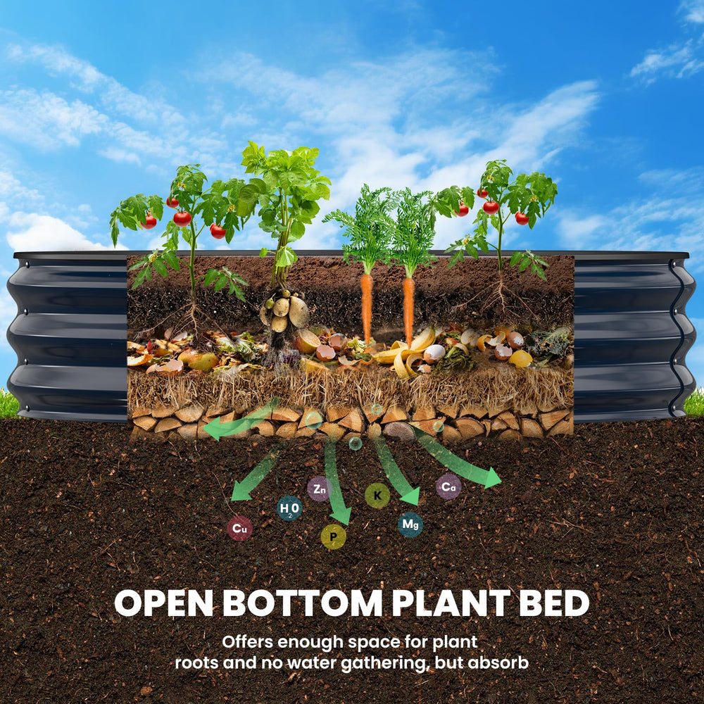 Pattiumo assembled bed filled with soil and vegetables demonstrating planting capacity