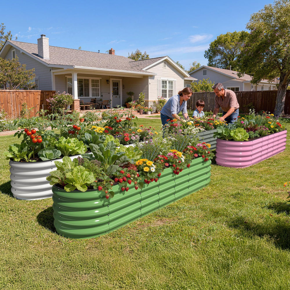 Pattiumo cama elevada con tomates y hierbas demostrando productividad