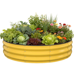 Pattiumo front view of assembled galvanized round raised garden bed showing durable construction and planting area