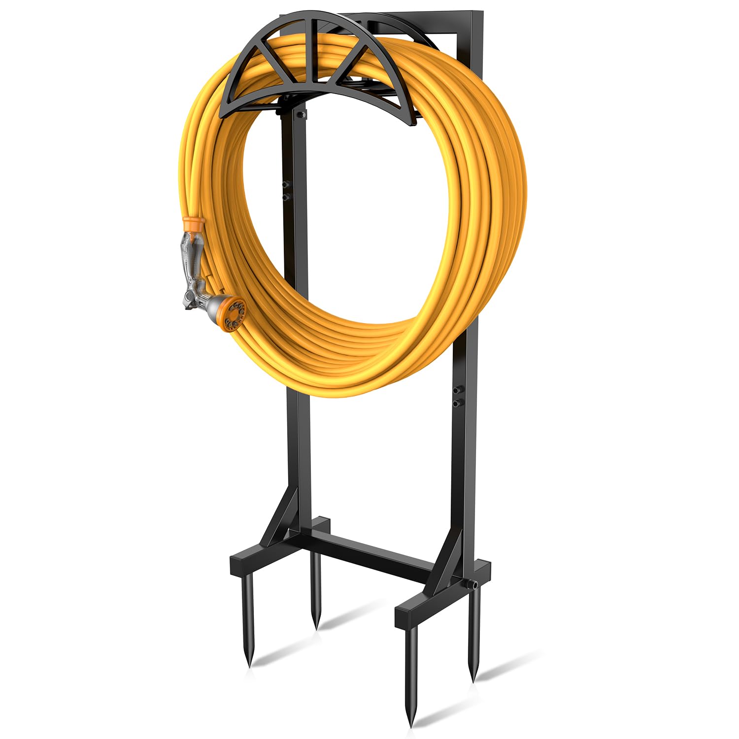 Pattiumo front view of freestanding hose holder showing neat storage benefit