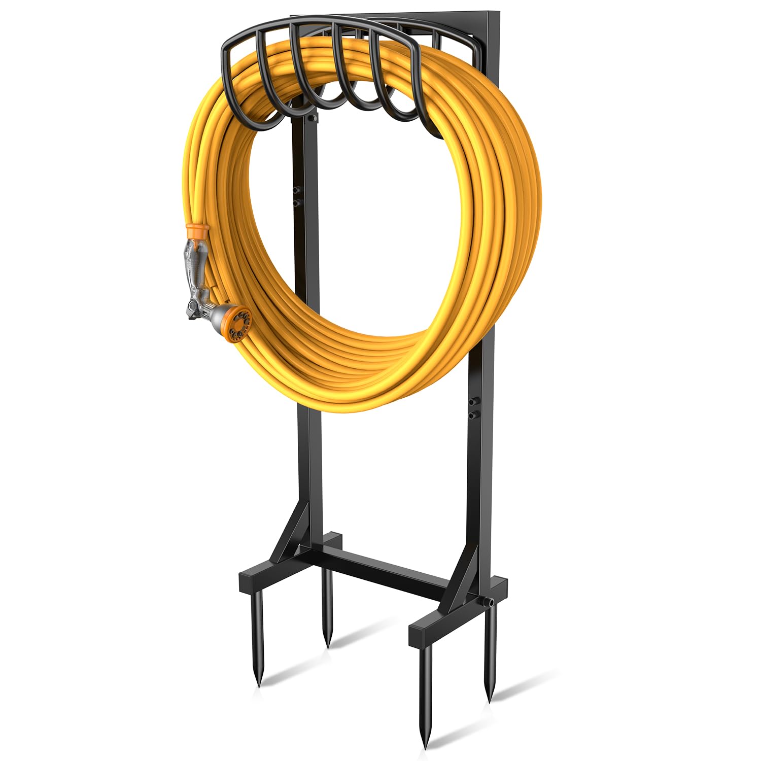 Pattiumo front view of freestanding hose holder showing neat hose organization and easy access
