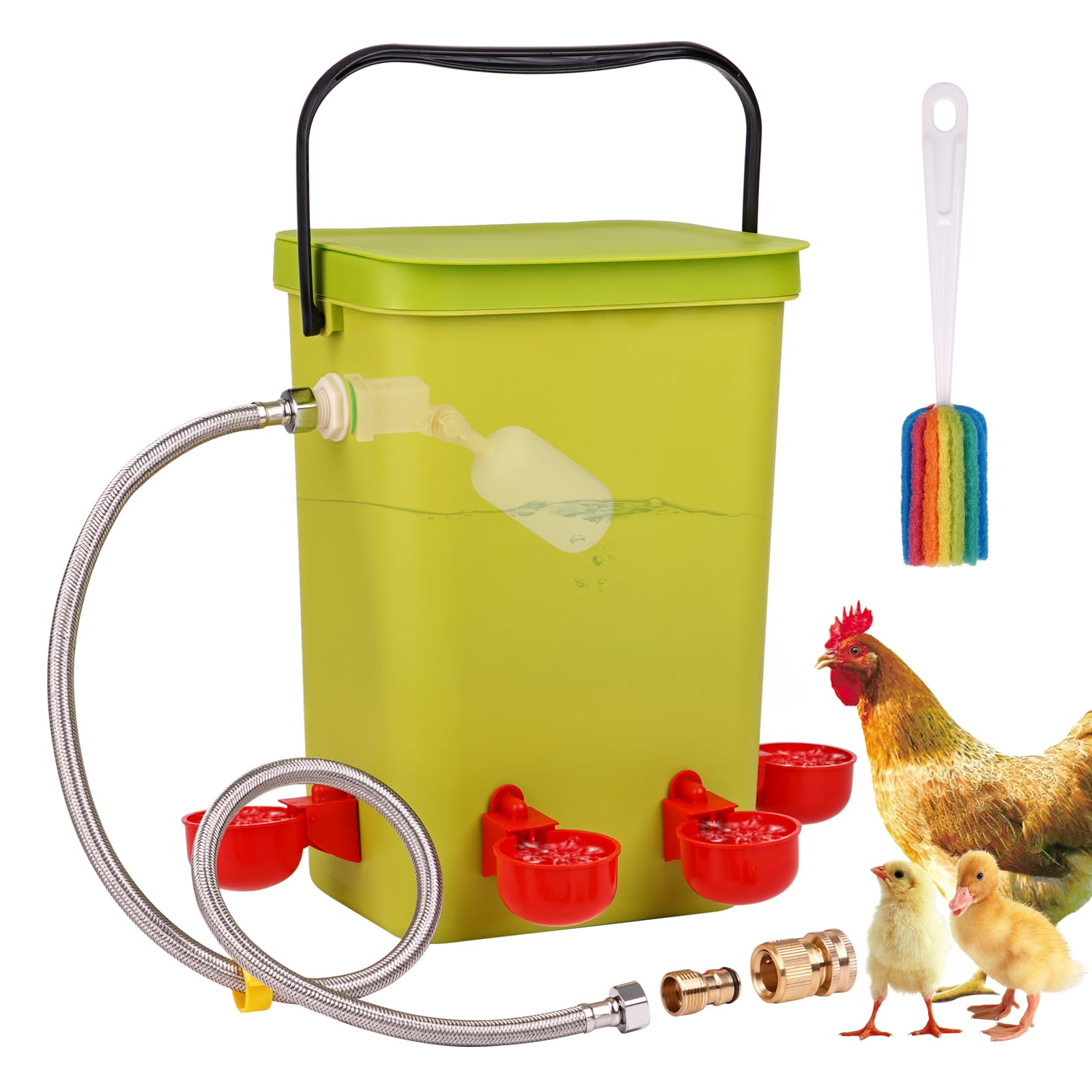 PAUQRWIE front view showing 3.2 gallon waterer and cup for easy identification and setup
