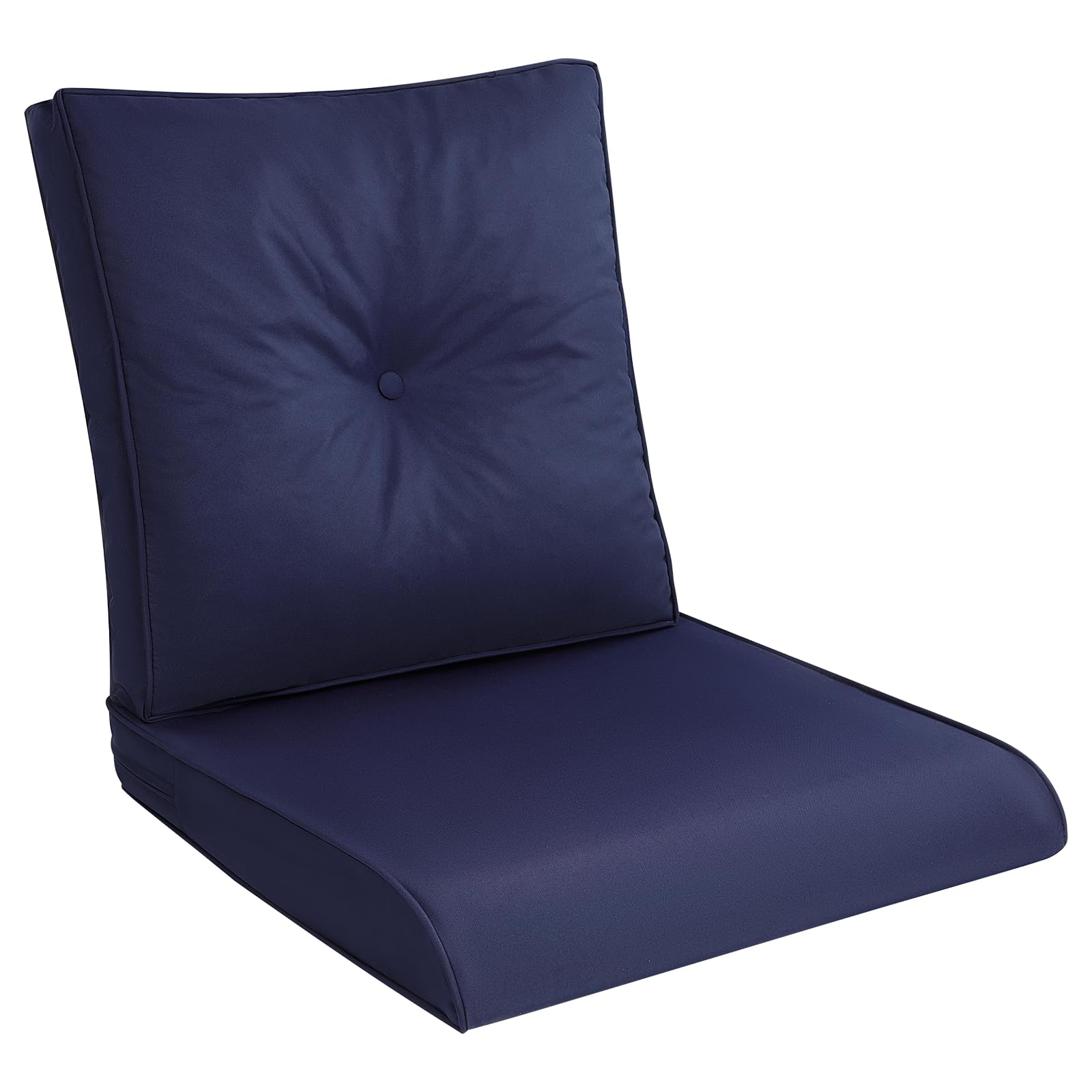 Pauwer front view of seat and back cushions showing clean navy finish and fit