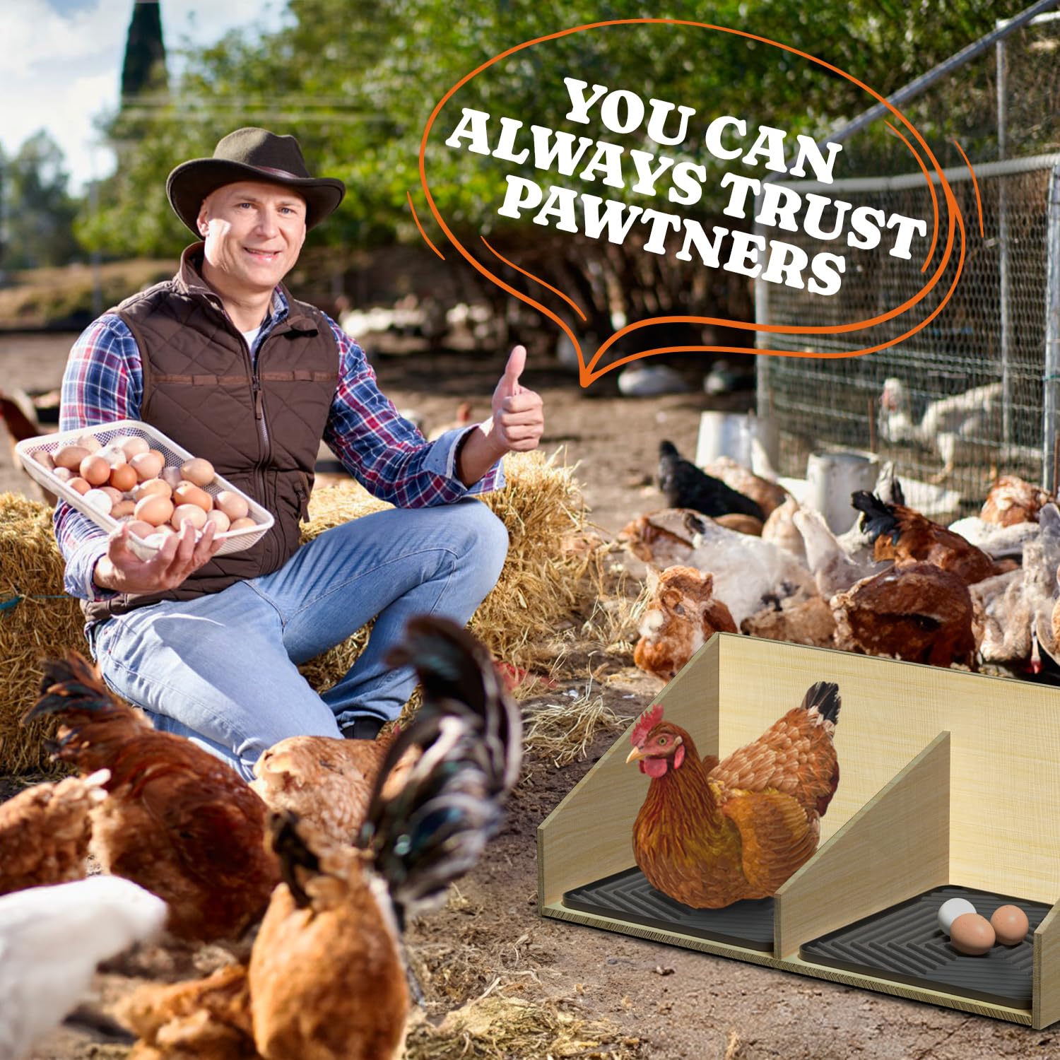 Pawtners pad placed in backyard coop illustrating tidy nesting area