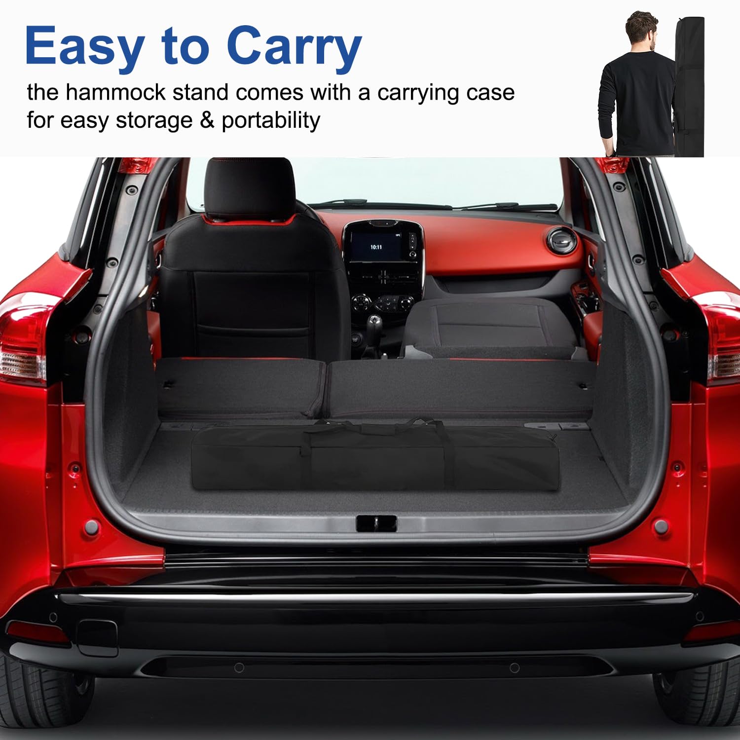 PayLessHere stand with person to show scale and 550 lb capacity benefit
