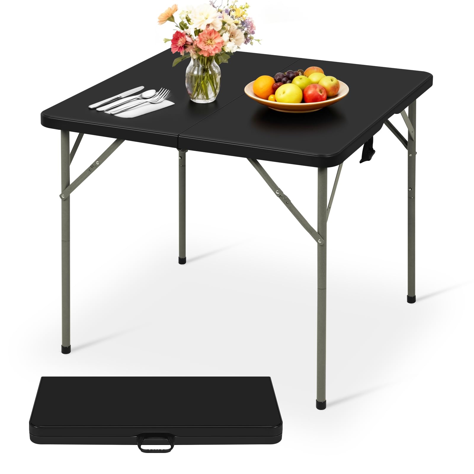 Pazidom front view of fully open table showing sturdy surface and size benefit
