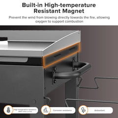 PCLHCGJJ wind guards in use on griddle maintaining steady heat while cooking