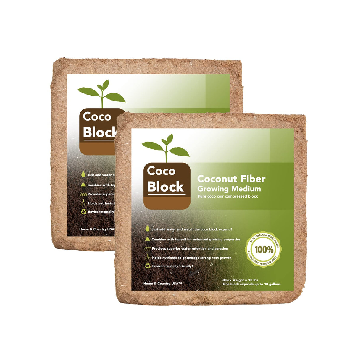 Peach Country front packaging showing compressed 20 lb brick and benefits