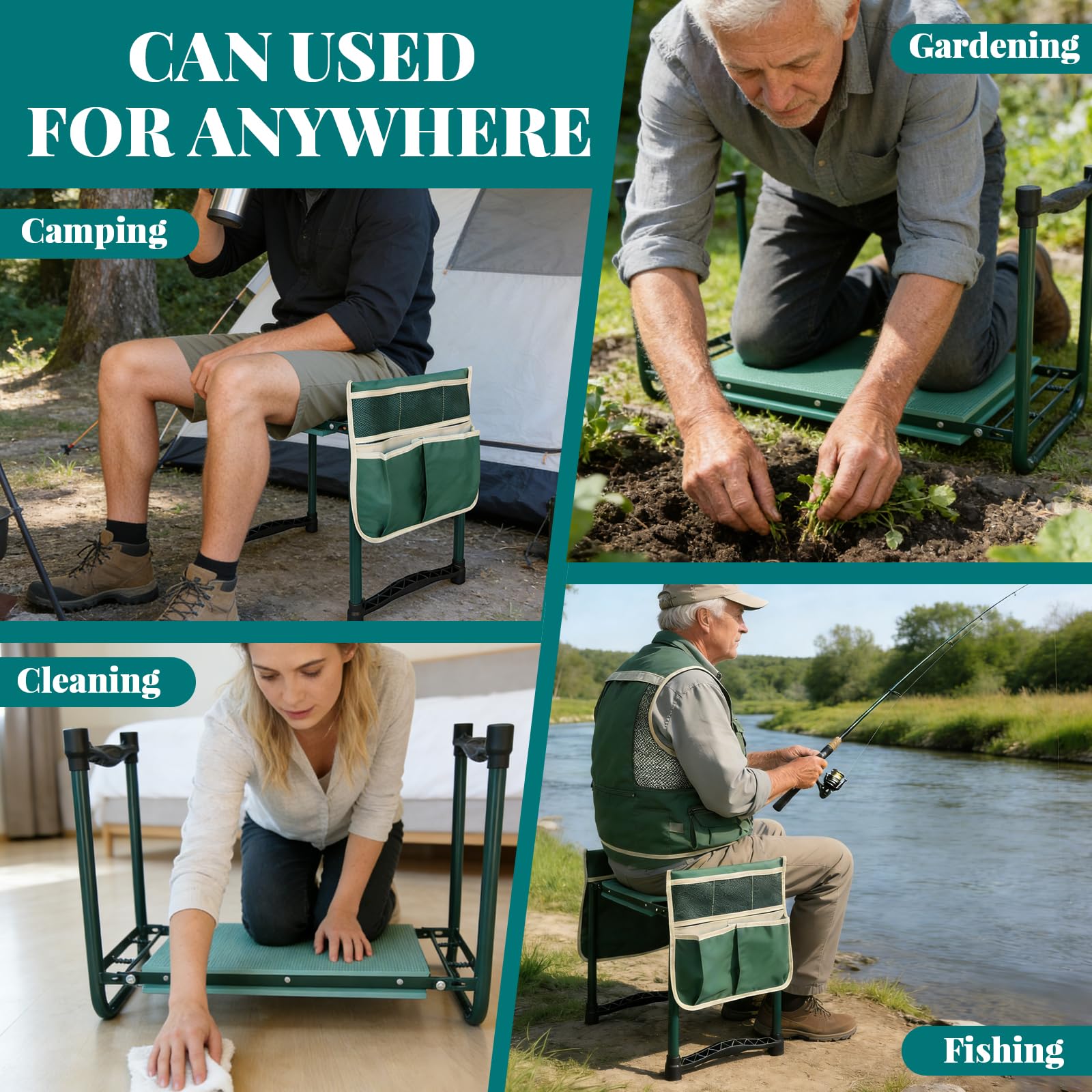 PEAKCLOUDS lifestyle image in garden highlighting portable comfort and functional design