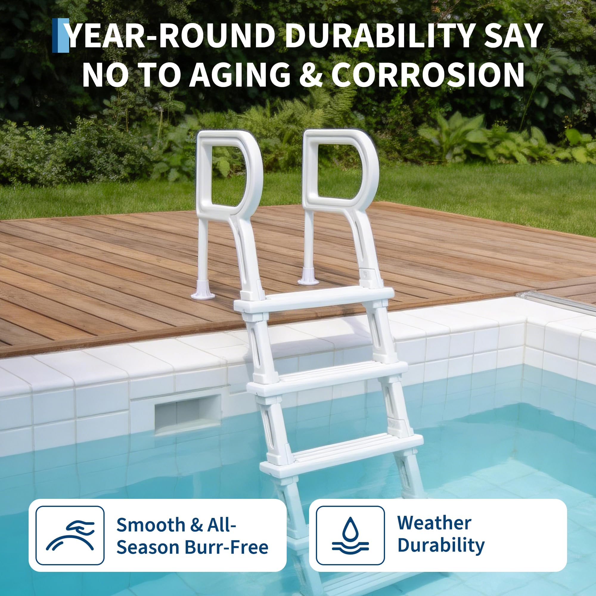 PeakPursuit ladder used on above-ground pool showing versatile installation options