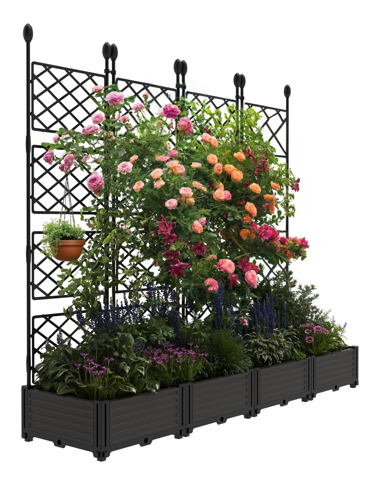 PeakPursuit assembled front view showing planter and trellis for compact gardening