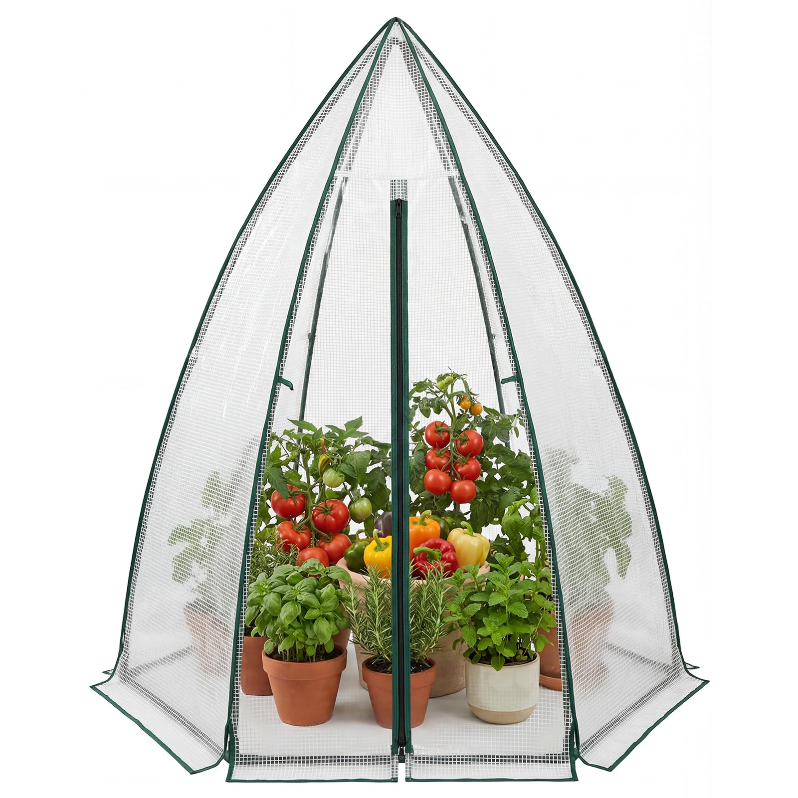 PeakPursuit front view showing tent protecting garden and saving space