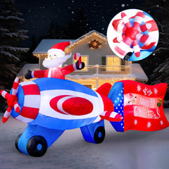 Pechfun front view of helicopter Santa inflatable showing festive curb appeal