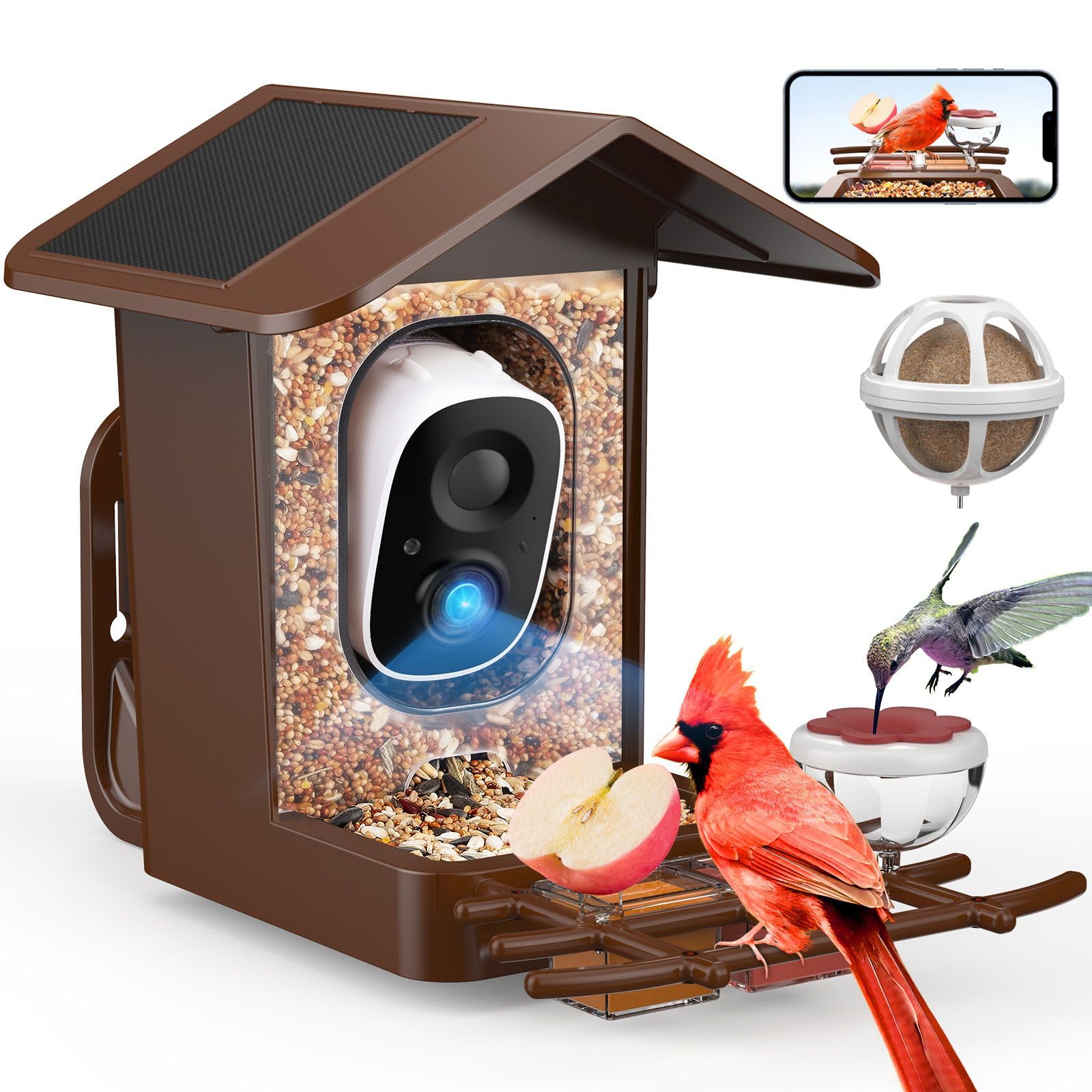 PeckCam front view of feeder camera showing mounting and tray for easy observation