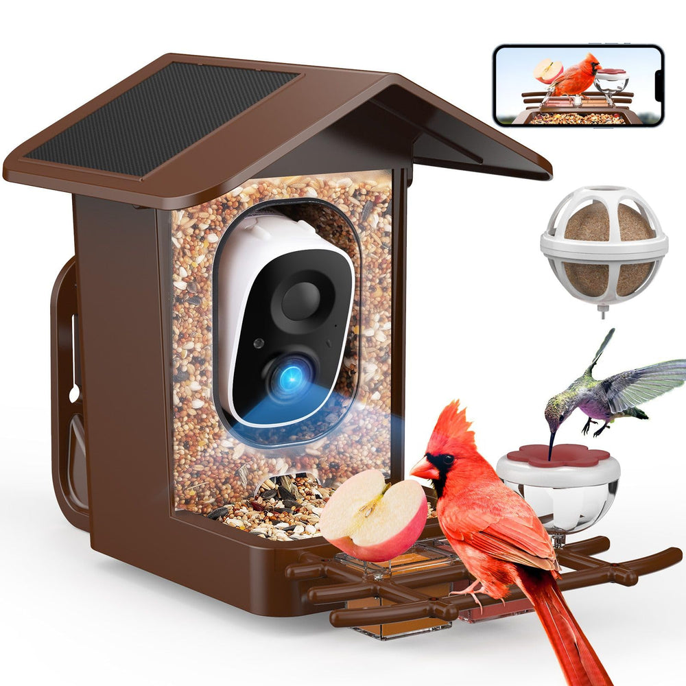 PeckCam front view of feeder camera showing mounting and tray for easy observation