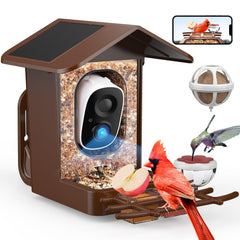 PeckCam front view of feeder camera showing mounting and tray for easy observation