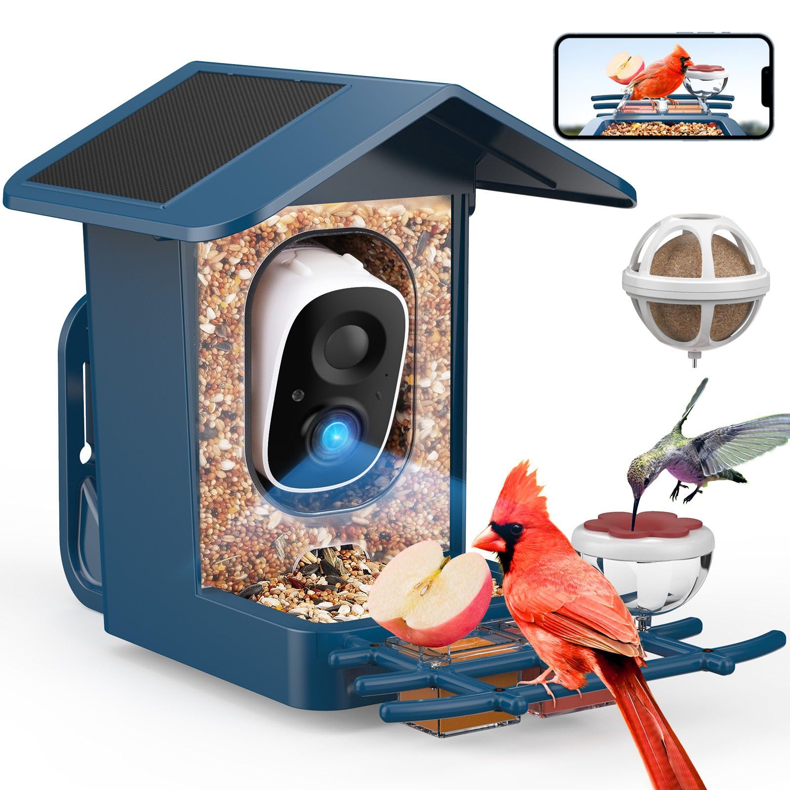 PeckCam front view showing feeder and camera for easy backyard birdwatching
