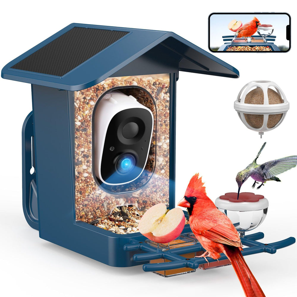 PeckCam front view showing feeder and camera for easy backyard birdwatching