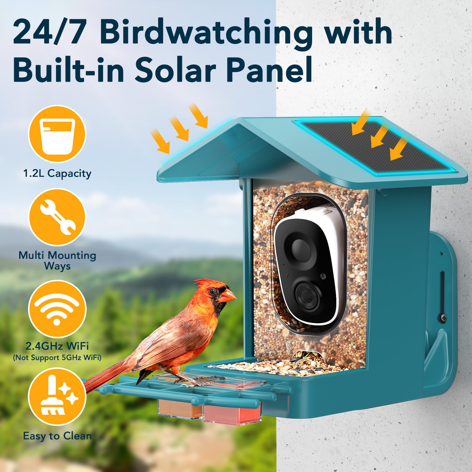 PeckCam dual solar panels top, brand benefit of continuous power
