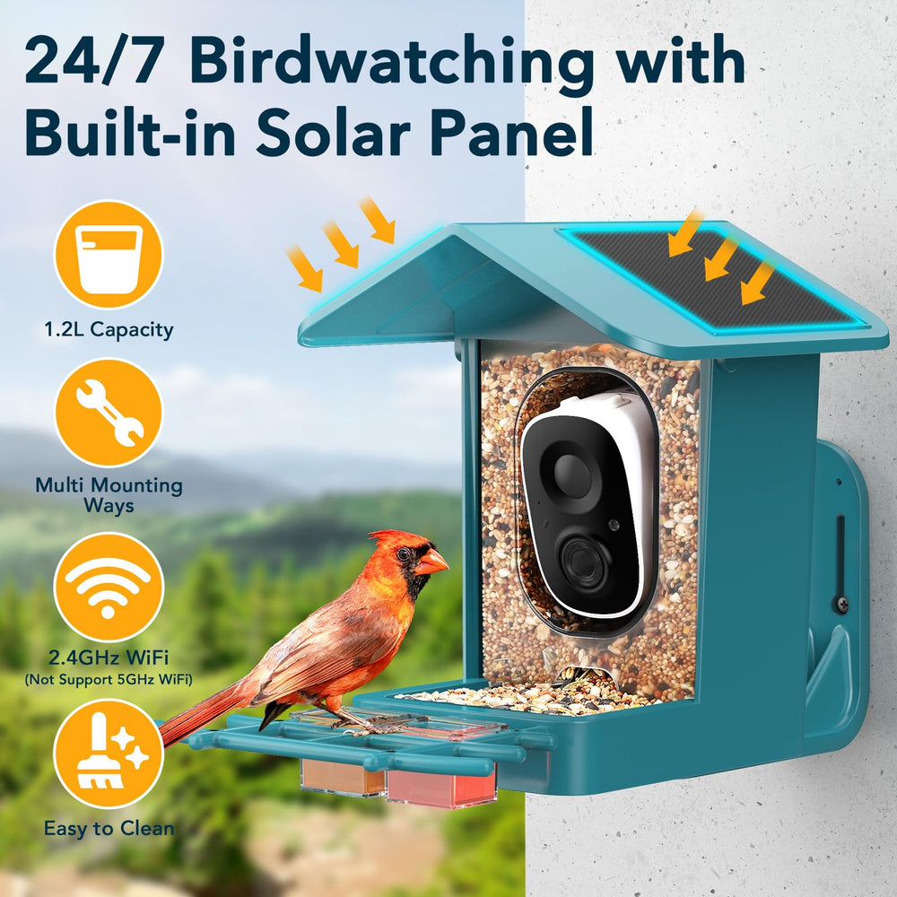 PeckCam dual solar panels top, brand benefit of continuous power