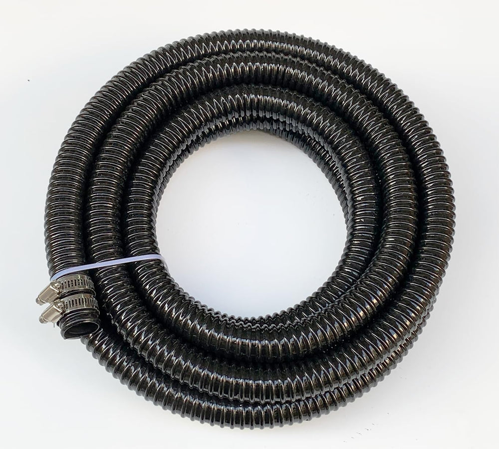 PEISONGFEI front view of 1-inch corrugated pond hose showing durable black tubing and length benefit