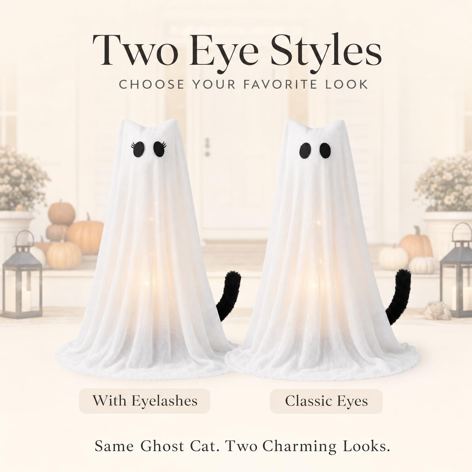 PEJOURI ghost cat on porch creating cozy Halloween welcome