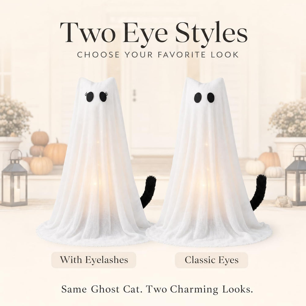 PEJOURI ghost cat on porch creating cozy Halloween welcome