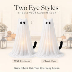 PEJOURI ghost cat on porch creating cozy Halloween welcome
