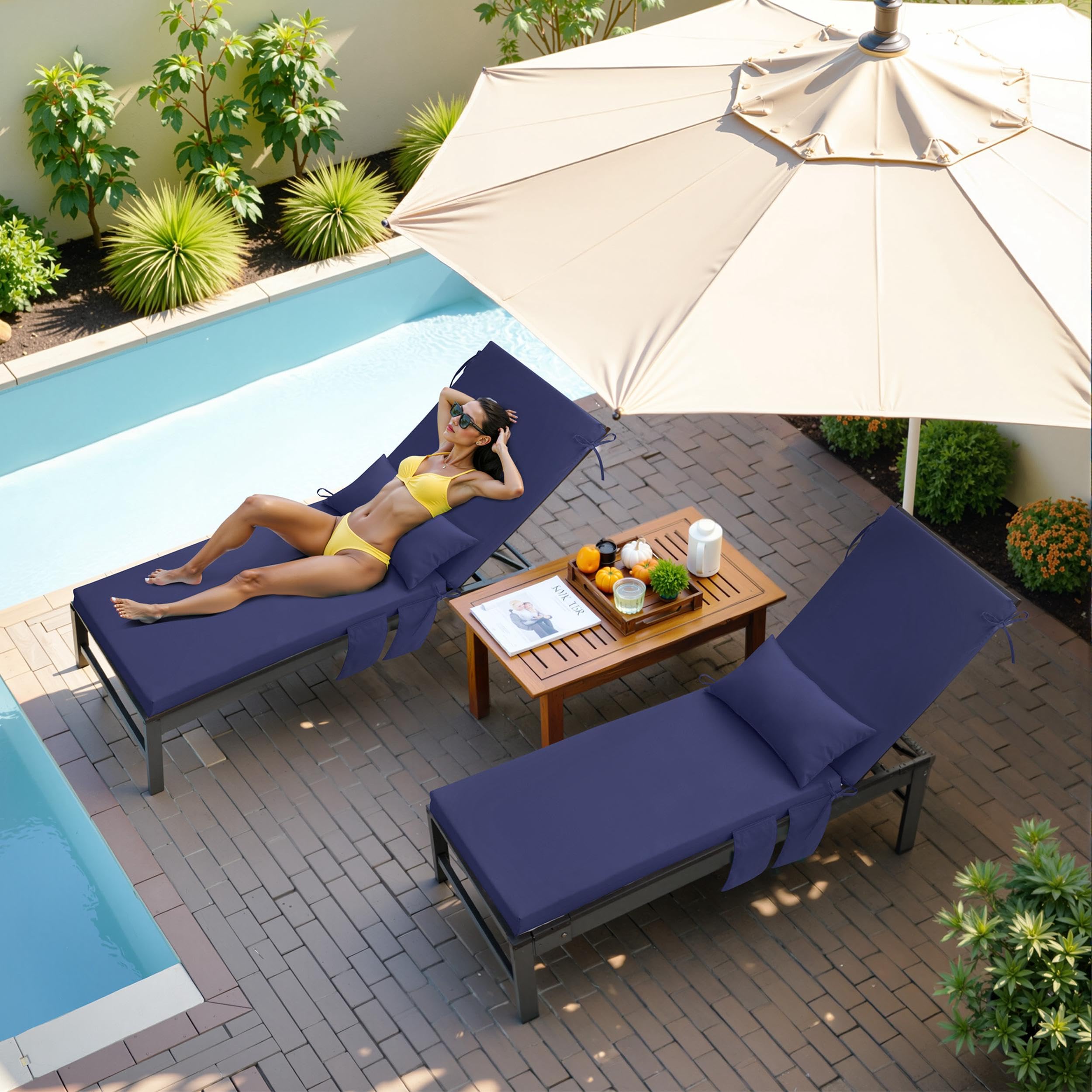 Pellebant cushions used poolside showing durable style and relaxation benefit